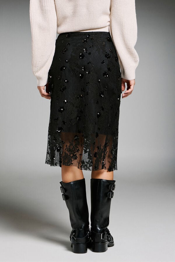 Only Falda midi de lentejuelas negro