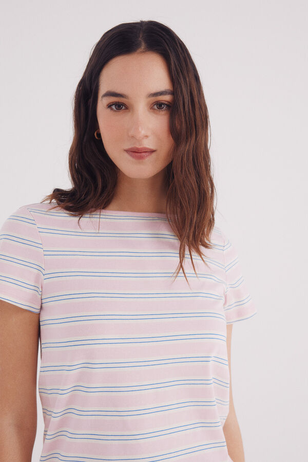 Springfield Camiseta semi entallada cuello barco rosa