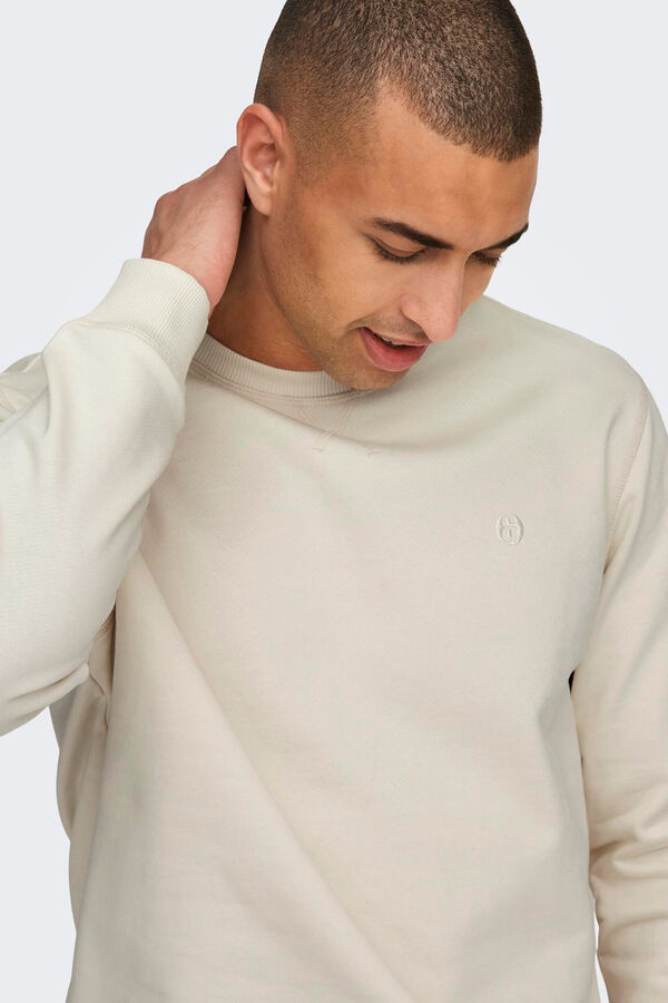 Only & Sons Sudadera de cuello redondo y print pequeño delantero regular fit blanco