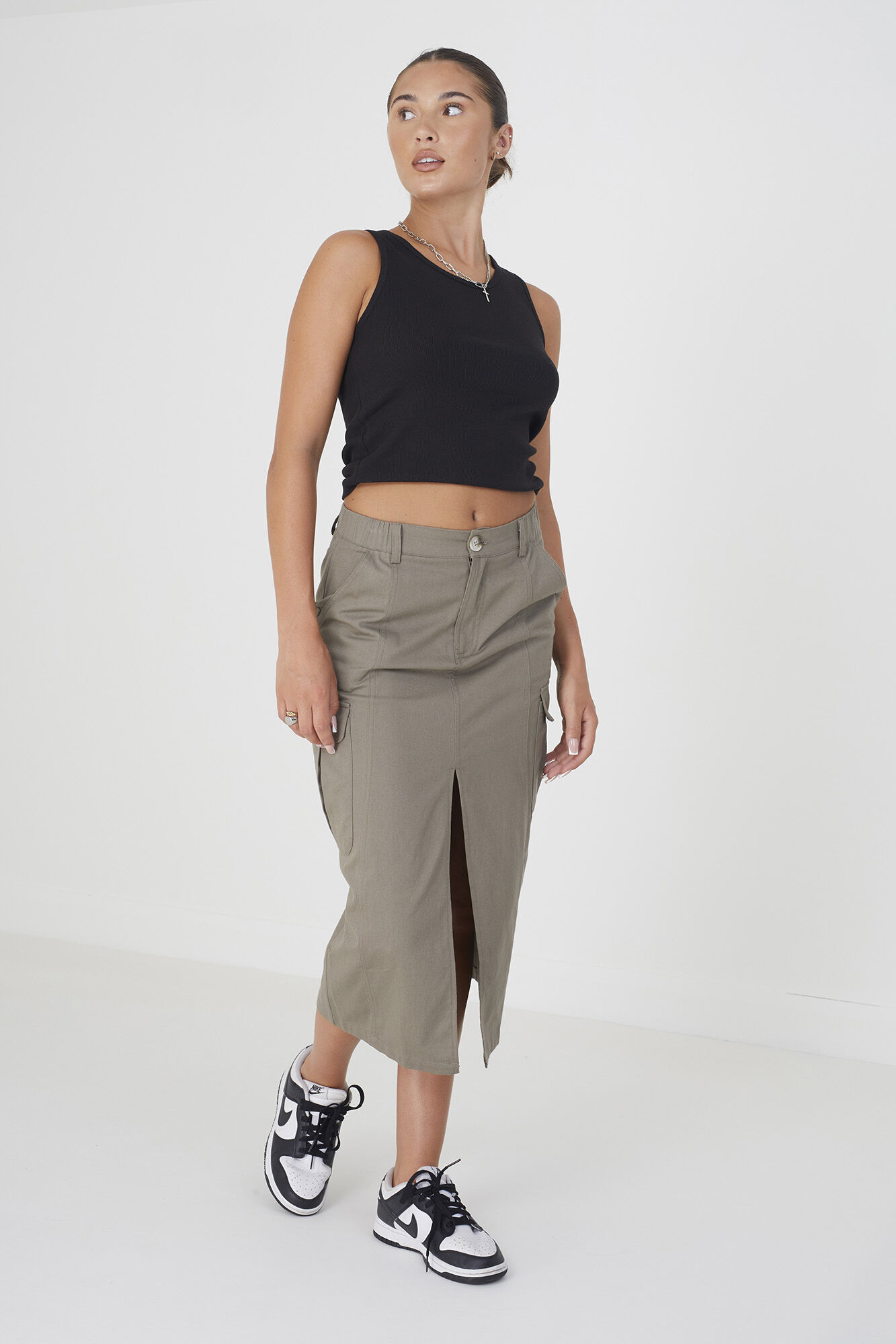 Brave Soul Falda vaquera midi multibolsillos