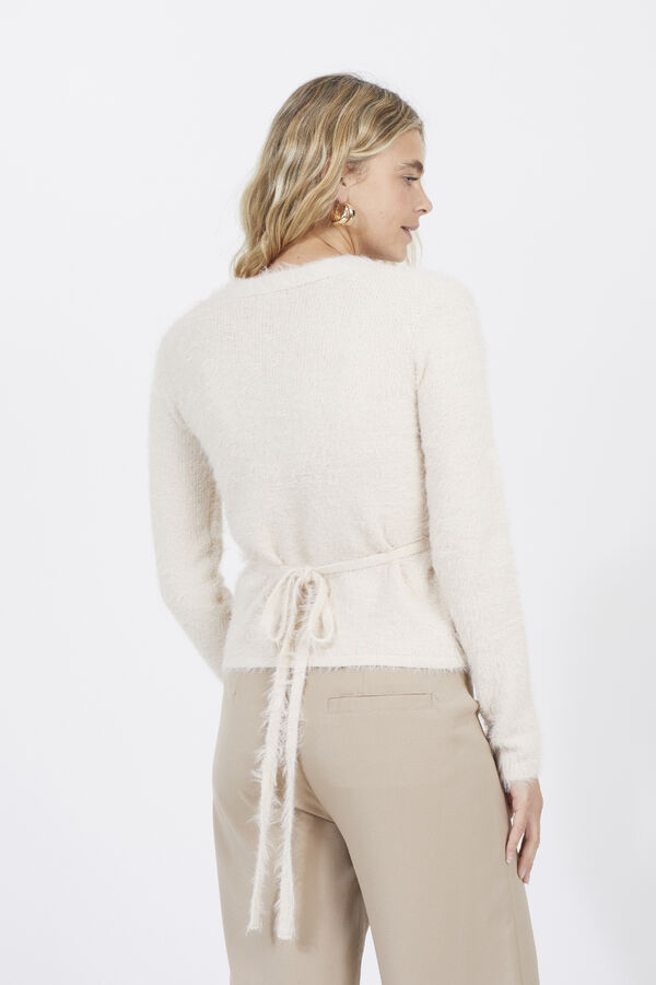 Brave Soul C&aacute;rdigan fluffy cruzado marfil