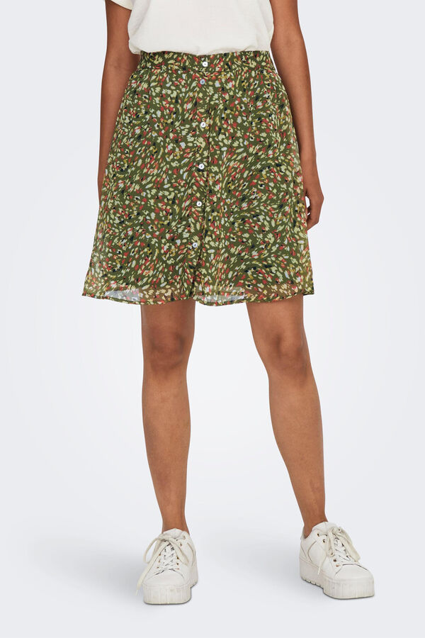 Only Saia curta estampada de gaze verde
