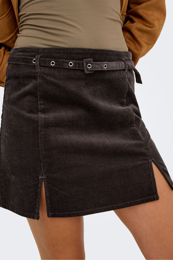 Only Saia curta de veludo cotel&ecirc; castanho