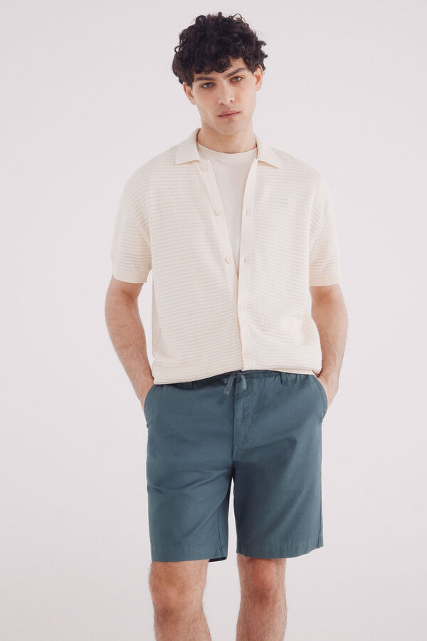 Springfield Bermuda piqu&eacute; riscas conforto slim fit azul