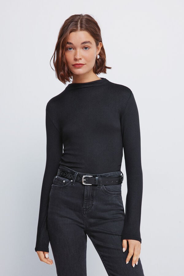 Springfield Camiseta cuello perkins tacto suave negro