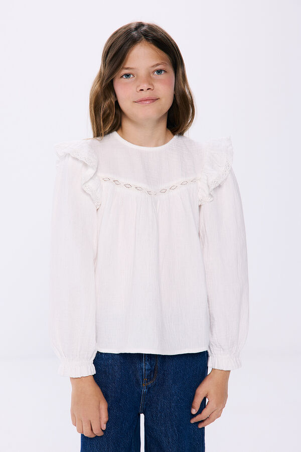 Springfield Kids Blusa bordada ni&ntilde;a blanco