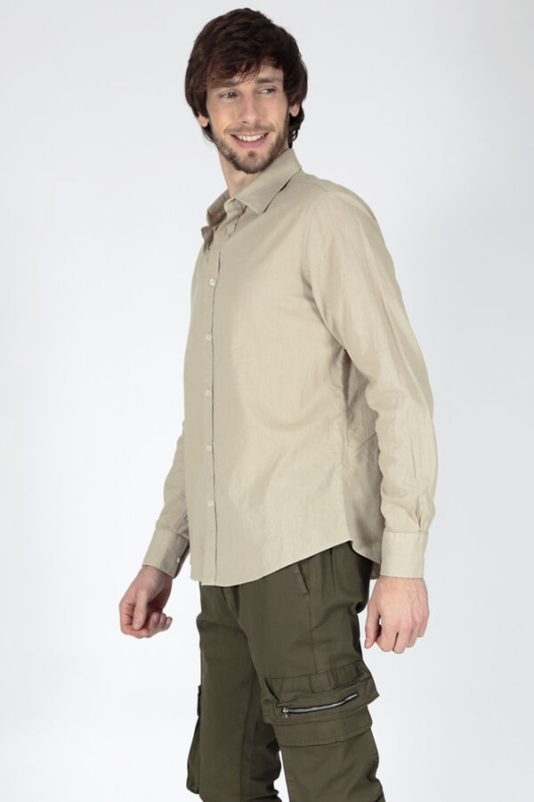 Brave Soul Camisa de linho de manga comprida castanho