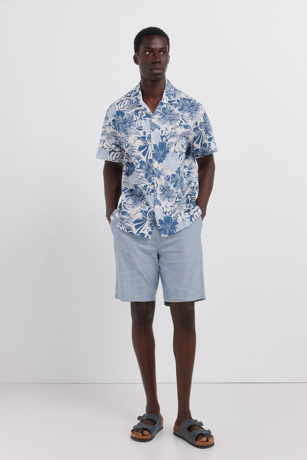 Springfield Bermuda chambray comfort slim fit azul