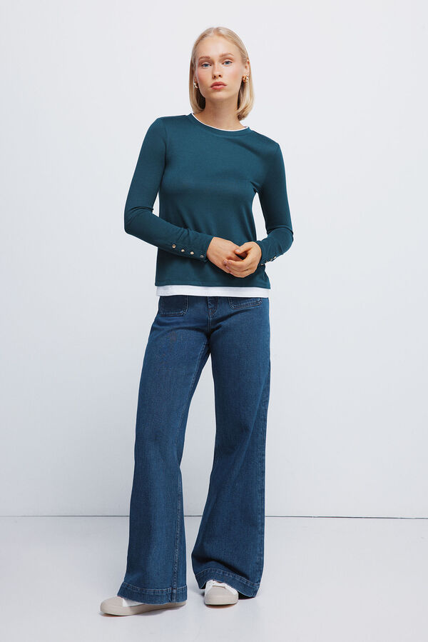 Springfield Camiseta tacto suave efecto doble prenda verde