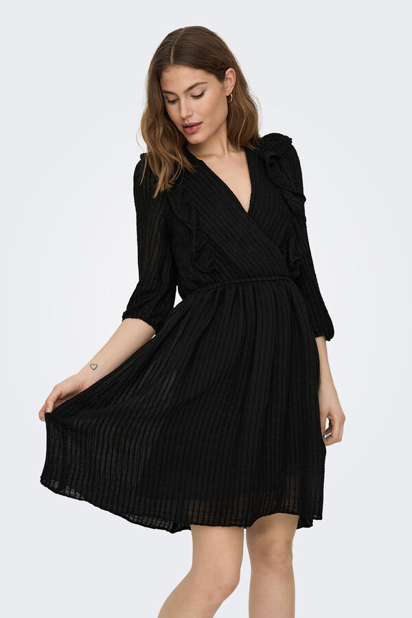 Only Vestido curto folhos preto