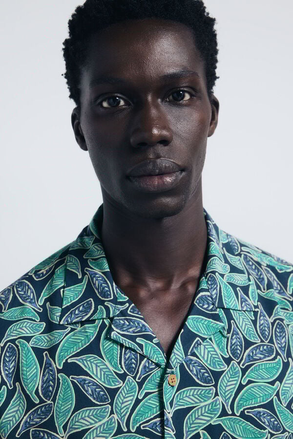 Springfield Camisa de manga curta de viscose estampado azul