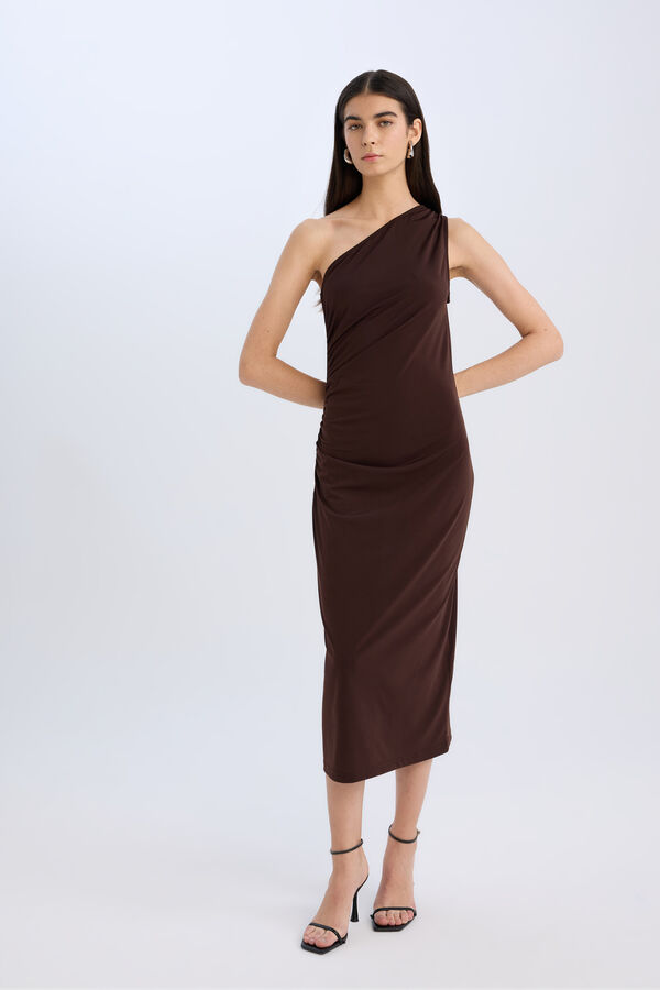 DeFacto Vestido midi ajustado tostado