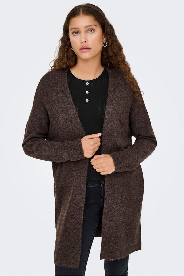 Only Casaco de malha midi aberto cru