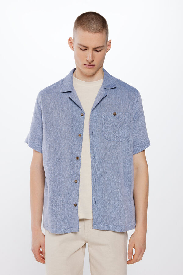 Springfield Camisa manga curta r&uacute;stica azul