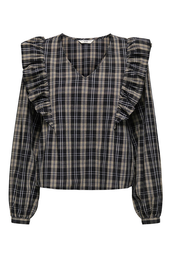 JDY Blusa manga larga volantes gris