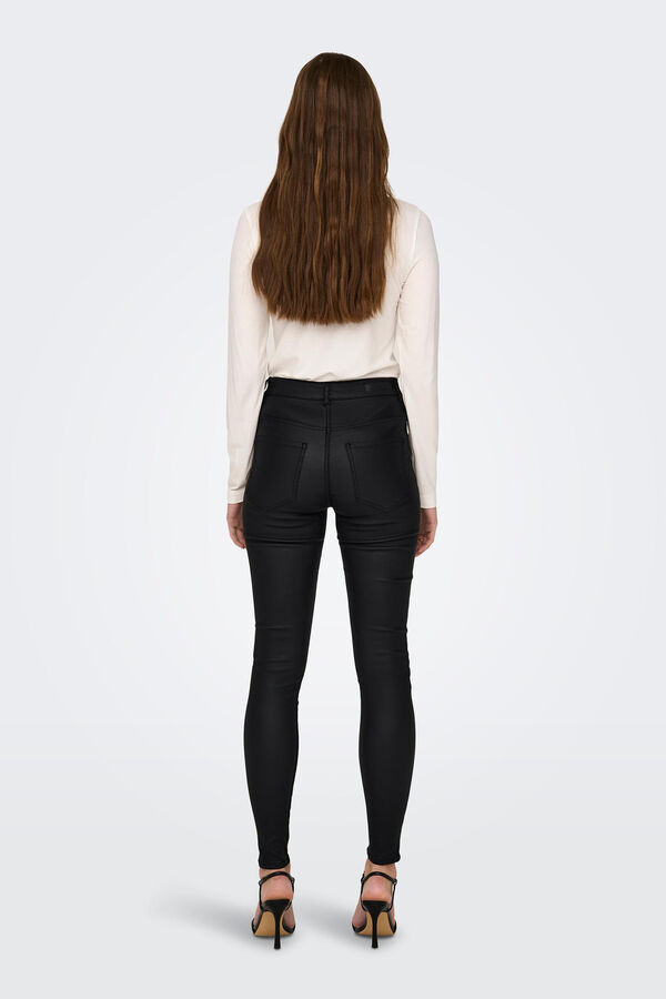 JDY Pantal&oacute;n skinny encerado tiro alto negro