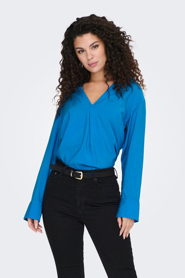 Only Blusa fluida cuello pico azul