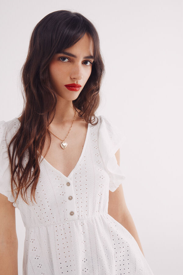 Springfield Camiseta com babados bordado circulares su&iacute;&ccedil;os bege