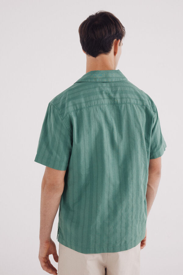 Springfield Camisa leve jacquard guayabera manga curta verde