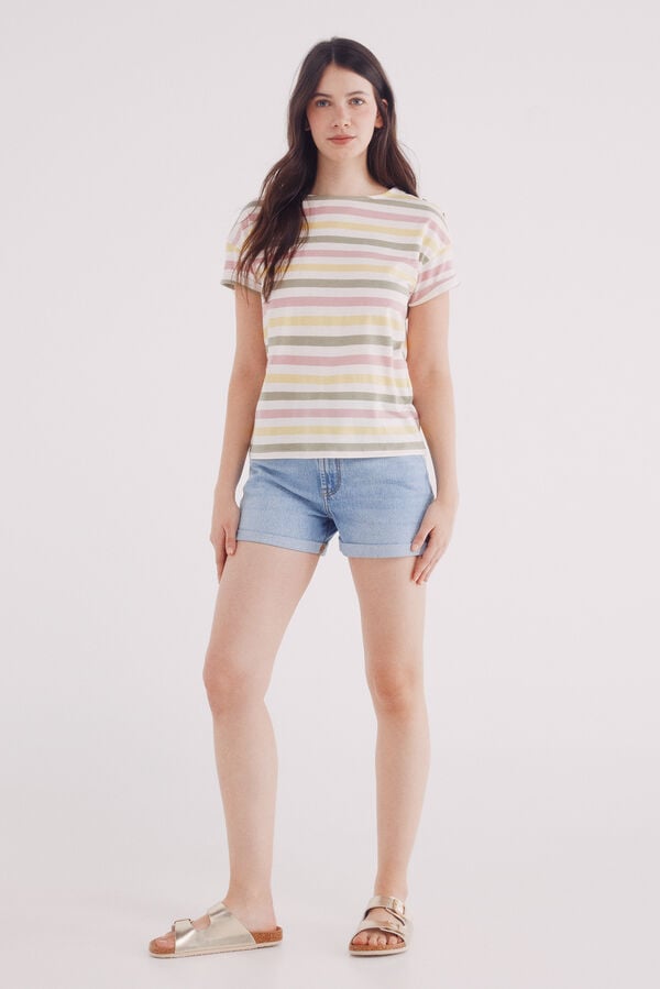 Springfield Camiseta rayas botones hombro beige