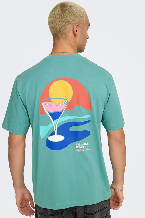 Only & Sons Herren-T-Shirt mit entspannter Passform. 100 % Bio-Baumwolle. azul