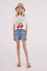 Springfield Kids Short denim bordado etnico niña azul