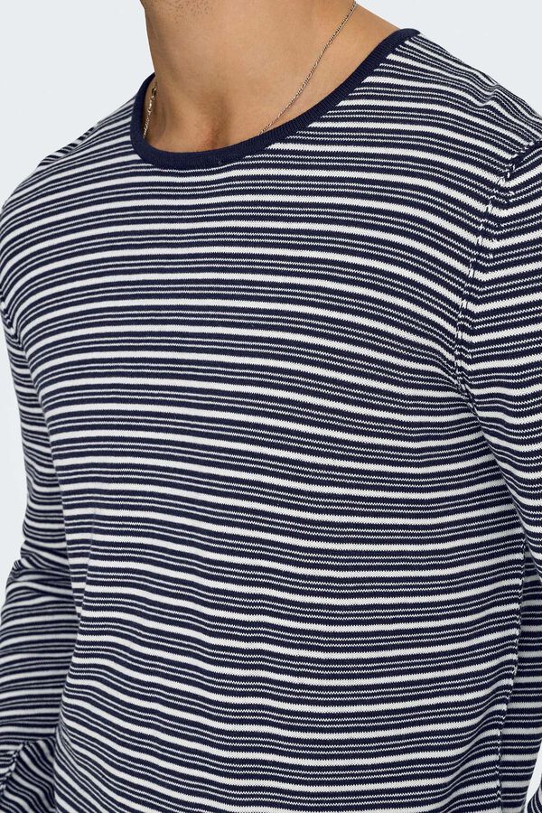 Only & Sons Suéter masculino com gola redonda e regular fit azul