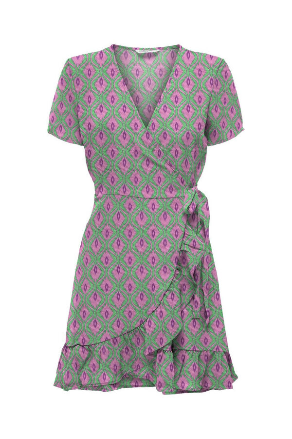 Only Vestido corto cruzado de manga corta verde