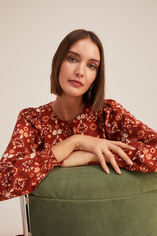 Springfield Vestido Corto Estampado Picos naranja