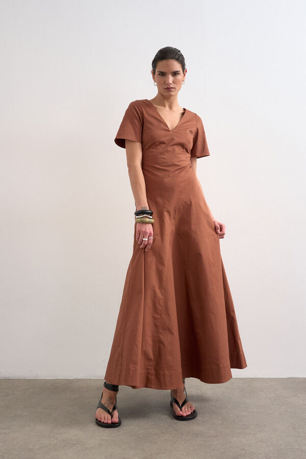 Topshop Vestido comprido mangas bal&atilde;o castanho