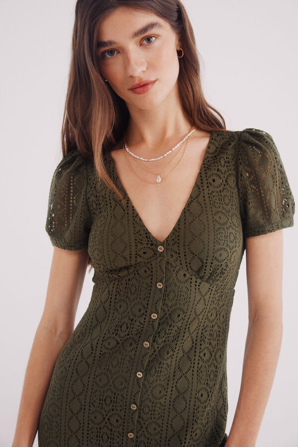 Springfield Vestido midi botones corchet verde