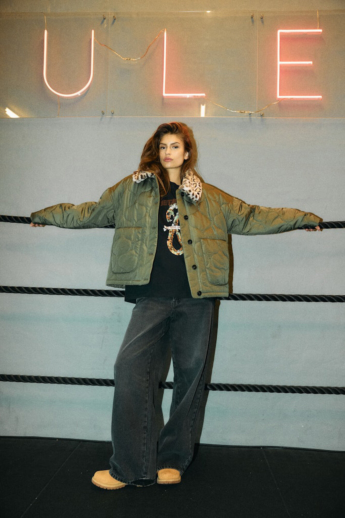 Noisy May abrigo quilted animal print