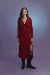 Springfield Vestido midi estampado com decote n&oacute; vermelho