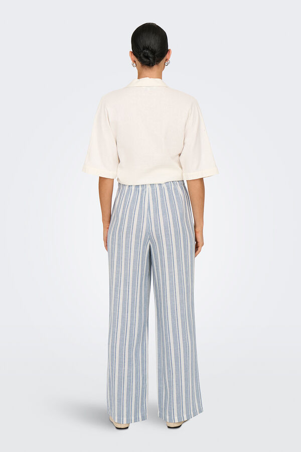 Only Pantalón wideleg de lino azul