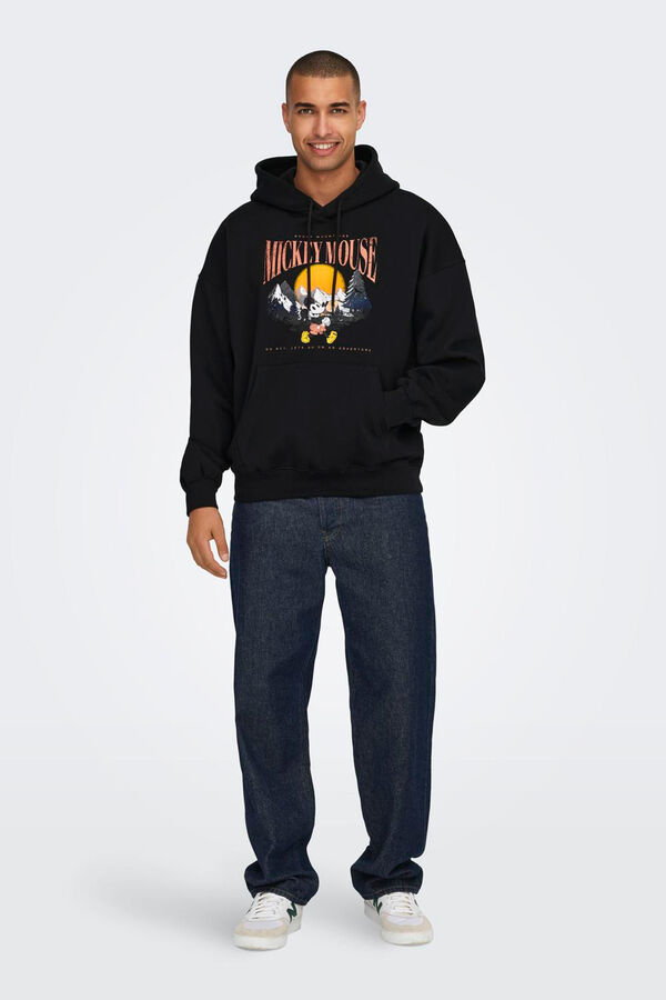 Only & Sons Sudadera relaxed con capucha y dibujo frontal negro
