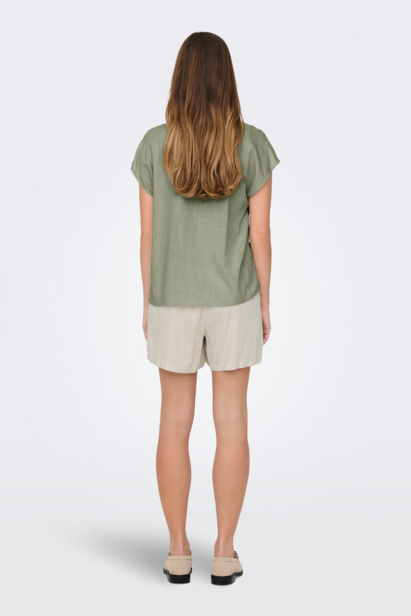 JDY Blusa de linho manga curta verde