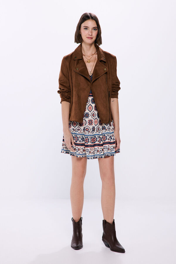 Springfield Cazadora motera antelina marr&oacute;n