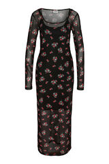 Noisy May Vestido midi de manga larga con estampado floral negro