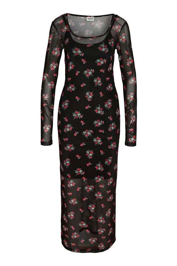 Noisy May Vestido midi de manga larga con estampado floral negro