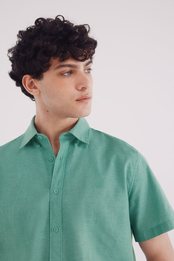 Springfield Camisa de manga curta em linho verde