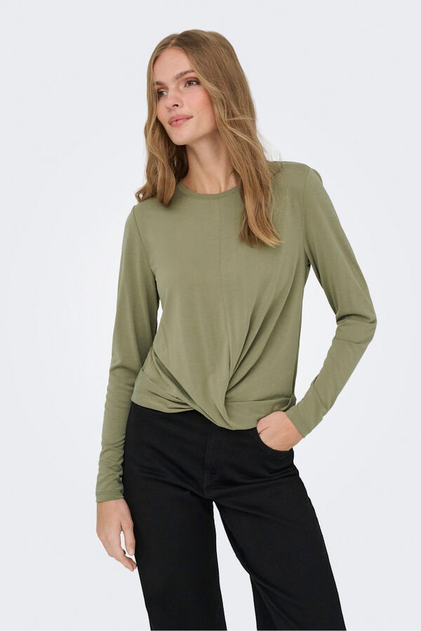 Only Top drapeada de manga comprida bege