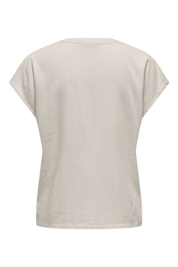 JDY Blusa de linho manga curta bege