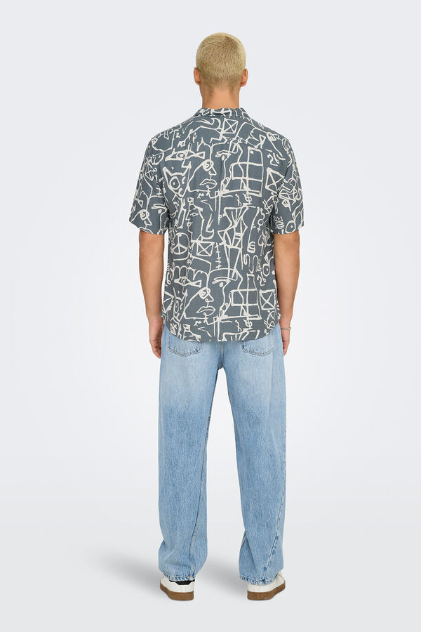Only & Sons Camisa manga curta estampada cinzento