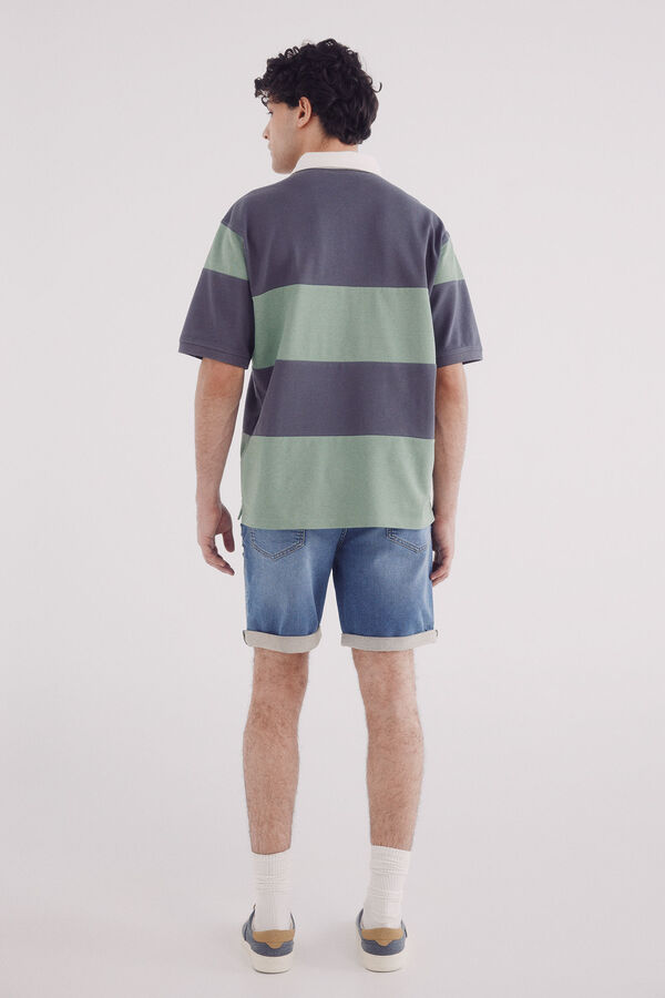 Springfield Bermuda jeans em malha denim slim fit média azul