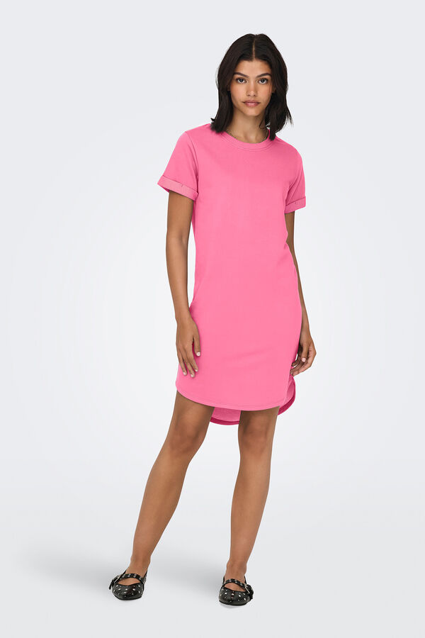 JDY Vestido de manga corta y cuello redondo rosa