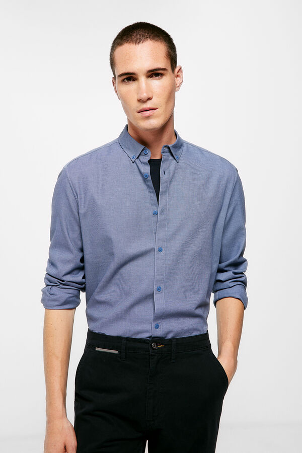 Springfield Camisa dobby color azul