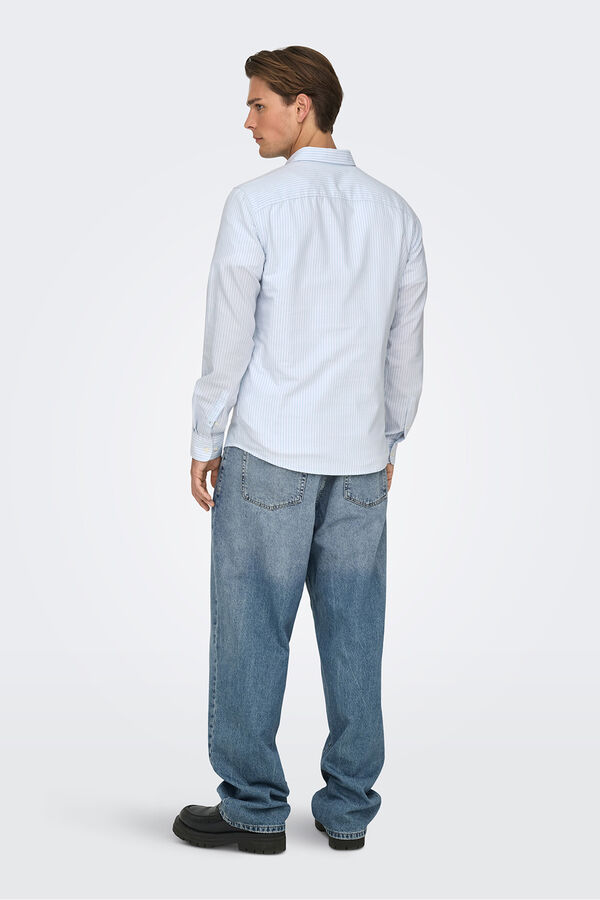 Only & Sons Camisa oxford slim fit azul