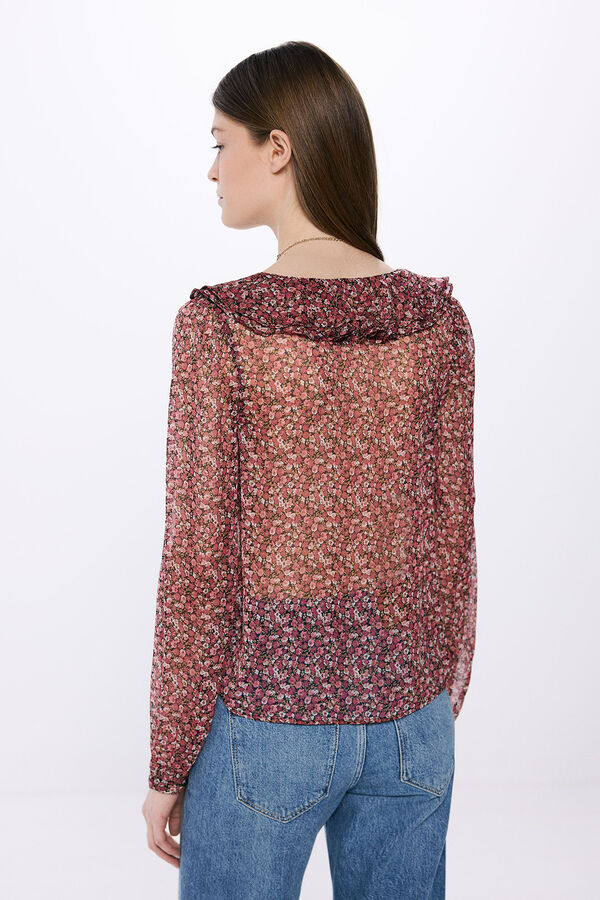 Springfield Blusa estampada volante delantero rosa