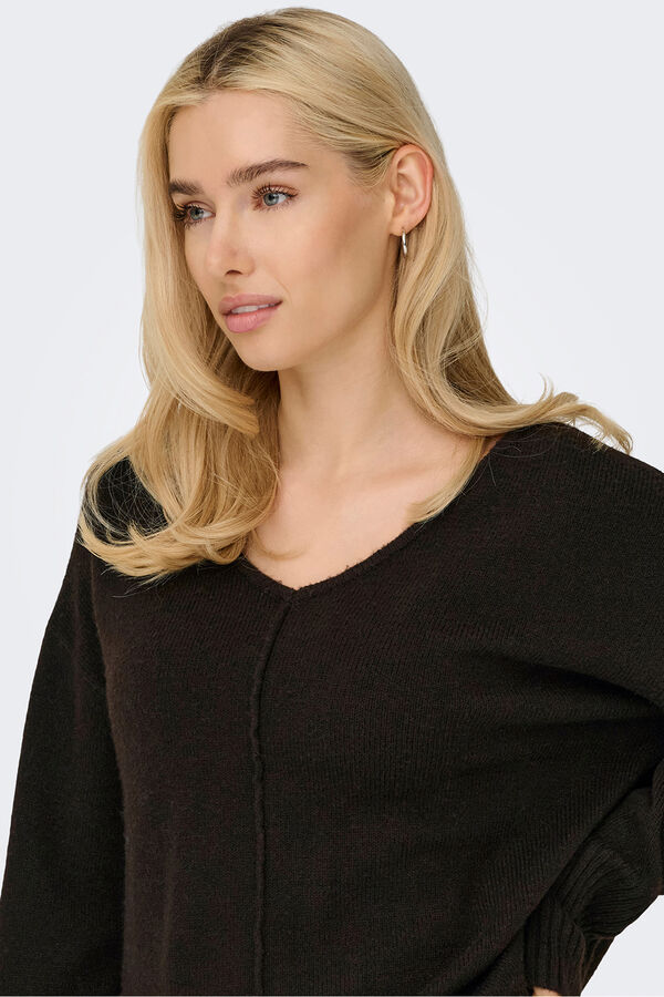 Only Jersey de cuello pico marr&oacute;n