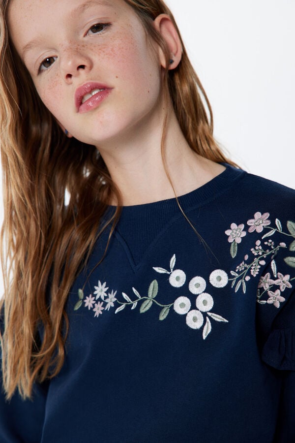 Springfield Kids Sweatshirt folho flores menina azul